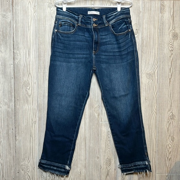 KanCan Jeans Womens 31 Straight Leg Fray High Rise Dark Wash Blue - Picture 1 of 5